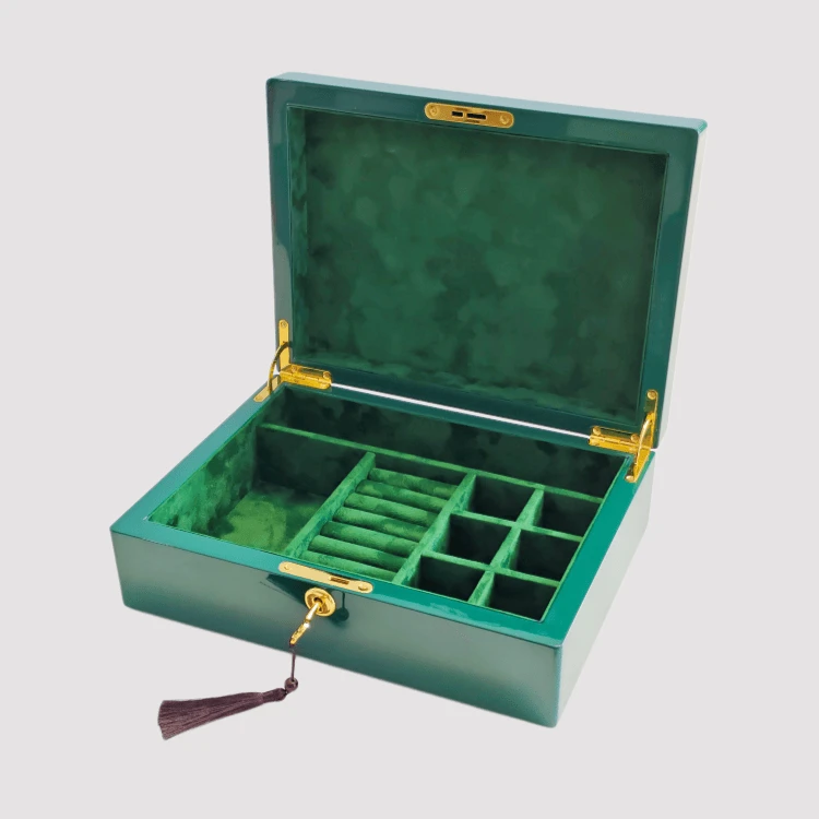 Luxury Emerald Green High-Gloss Wooden Jewelry Box suppliers