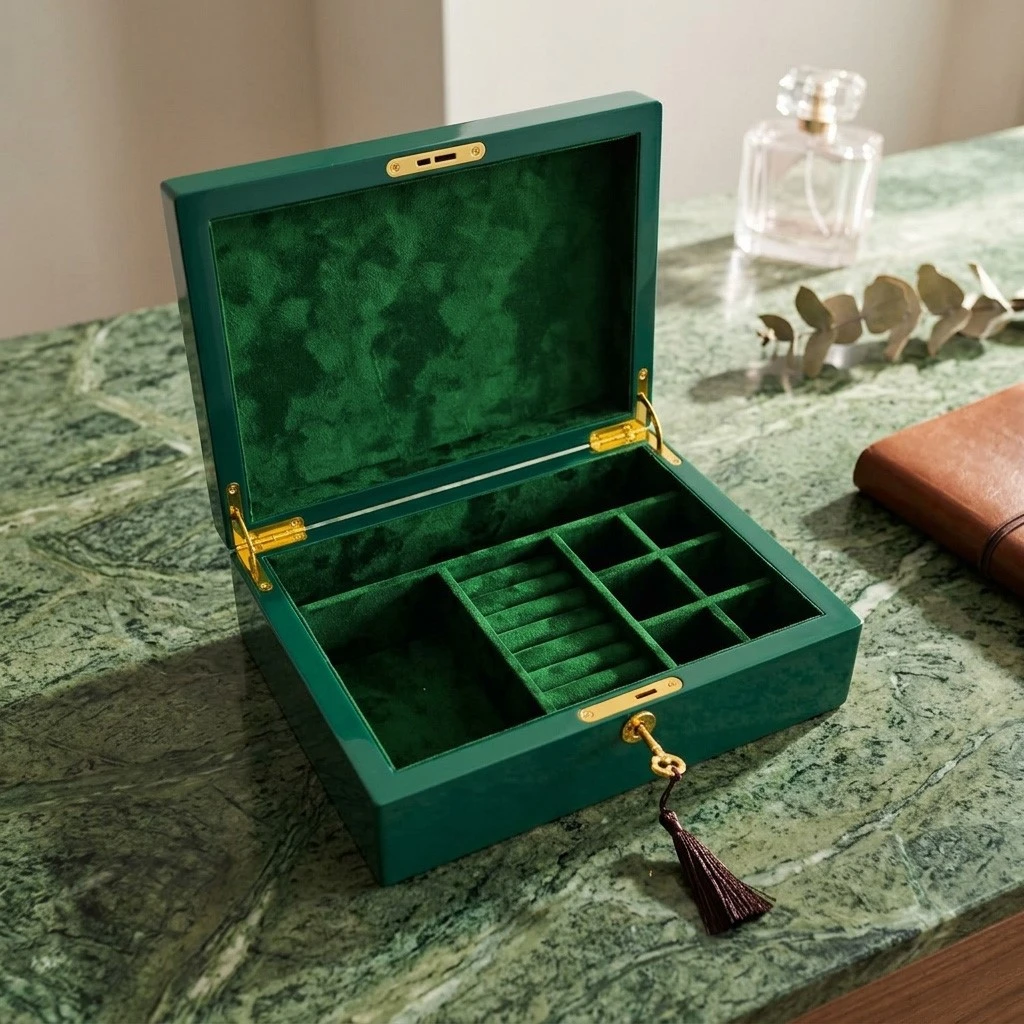 Luxury Emerald Green High-Gloss Wooden Jewelry Box Luxury Emerald Green High-Gloss Wooden Jewelry Box