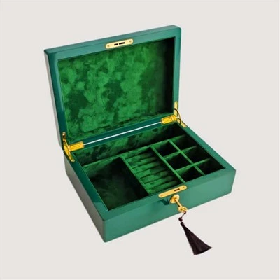 Luxury Emerald Green High-Gloss Wooden Jewelry Box